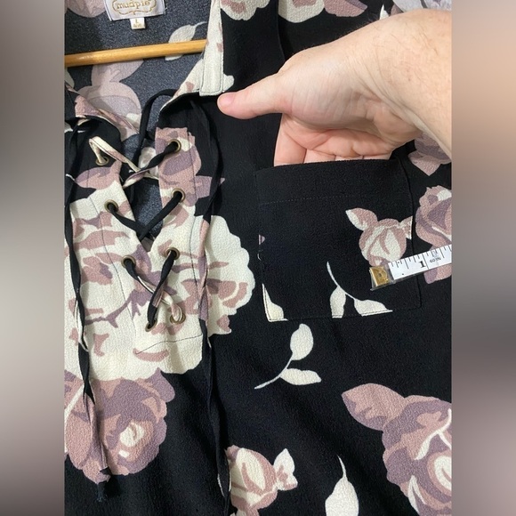 Mud Pie Floral Long-Sleeve Shirt Dress Lace-Up Neckline Womens Size Large - Picture 3 of 9